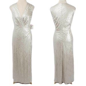 Anne Klein Metallic Gold Floral Embossed Long Gown